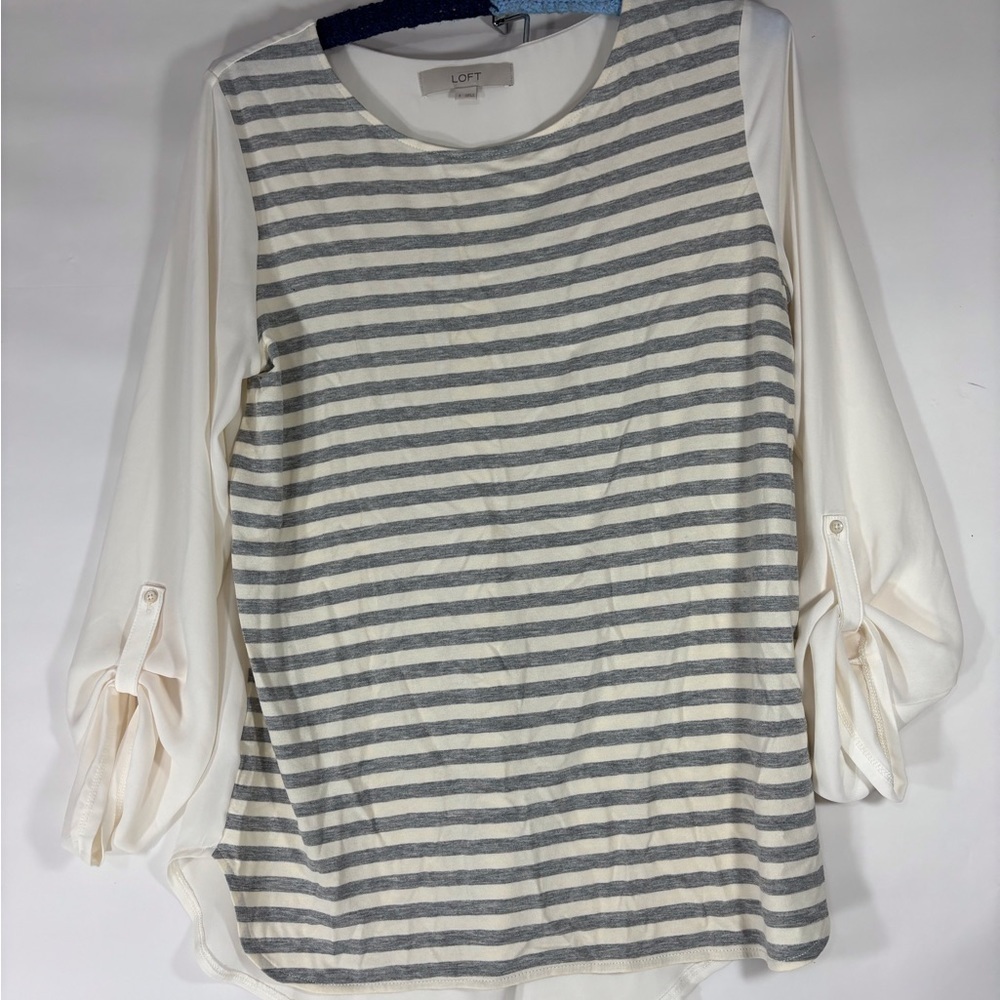 Loft Gray and White Striped Shirt Small